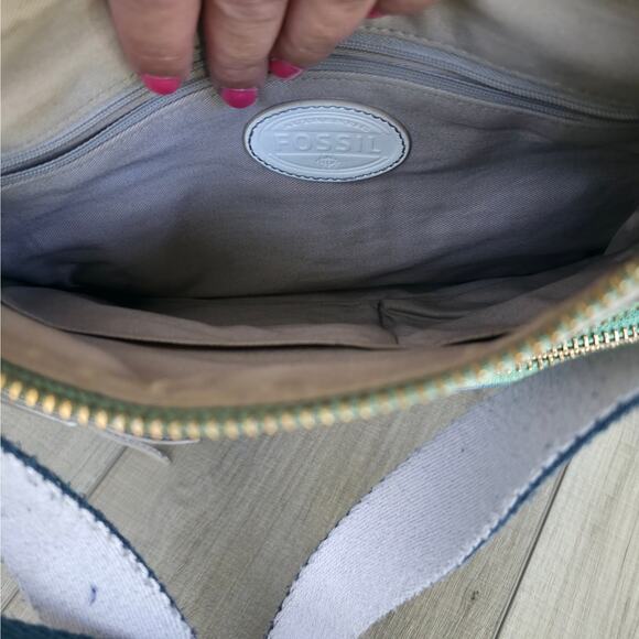 Fossil Crossbody Blue/Green Polka Dot Adjustable Strap PVC Coated Bag - Picture 12 of 12